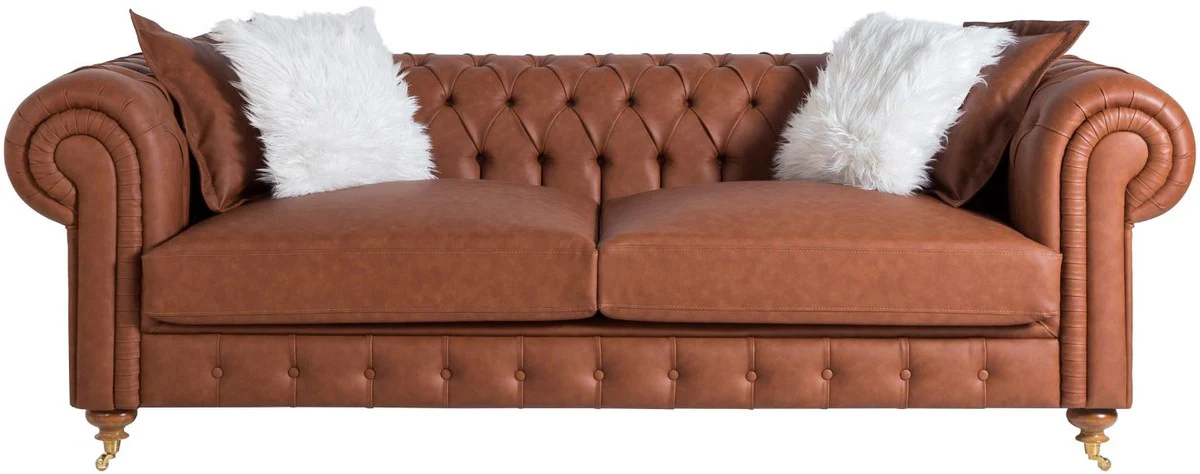 Casa Padrino sof¨¢ Chesterfield de lujo marr¨®n 240 x 100 x A. 78 cm - Sof¨¢ de sal¨®n noble - Muebles Chesterfield