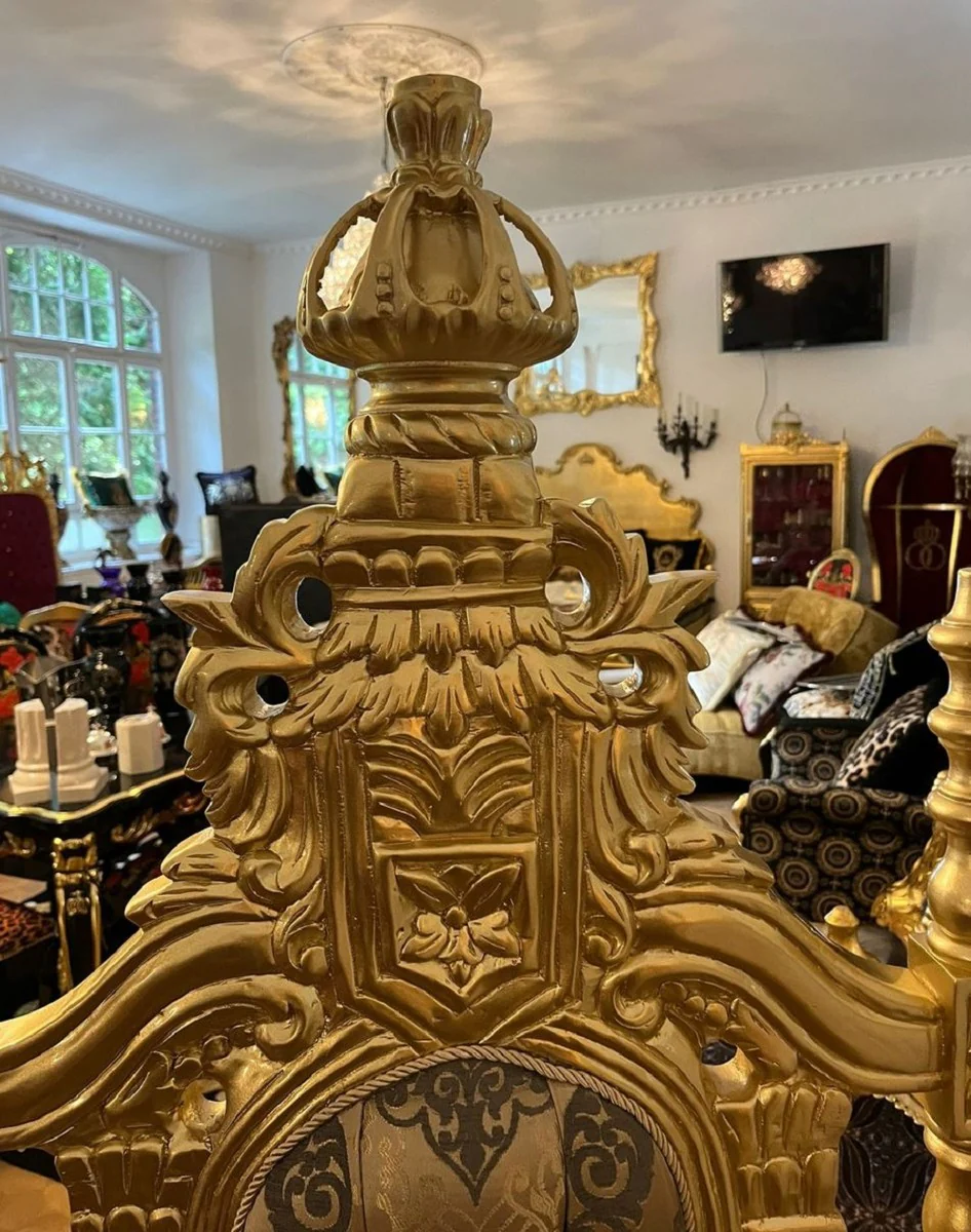 Pomp??s de Casa Padrino sill¨®n de trono barroco de lujo corona oro / gris / oro - dise?ado por Harald Gl??ckler