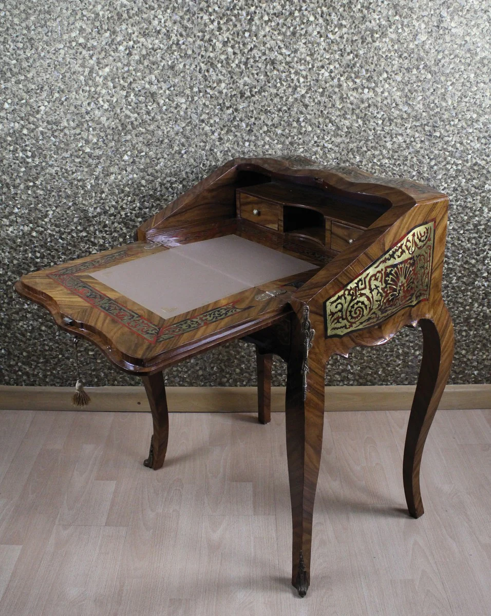 Casa Padrino Baroque Secretary Mahogany Brown Boulle Inlaid B 74 x H 91 x D 38 cm- Secretary Antique style