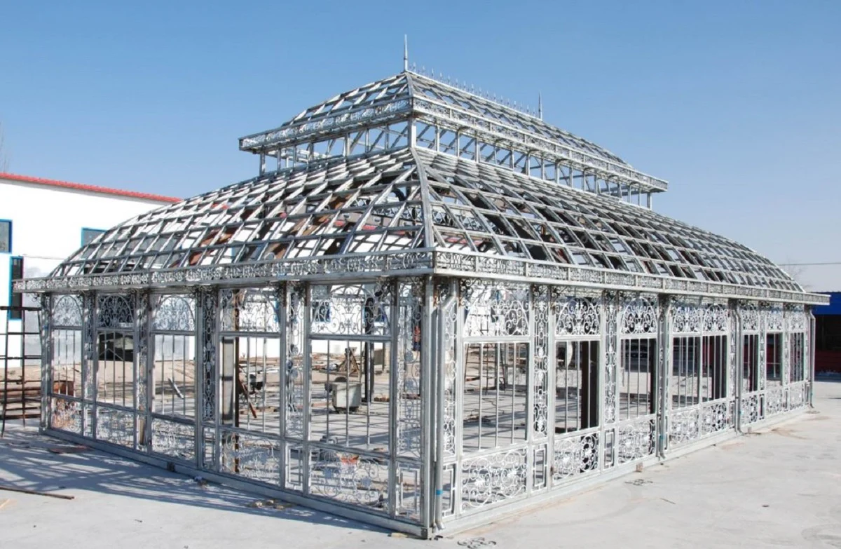 Casa Padrino casa de jardín Art Nouveau de lujo gris 1800 x 1200 x A. 734 cm - Pabellón de hierro forjado elegante - Noble y Magnífico