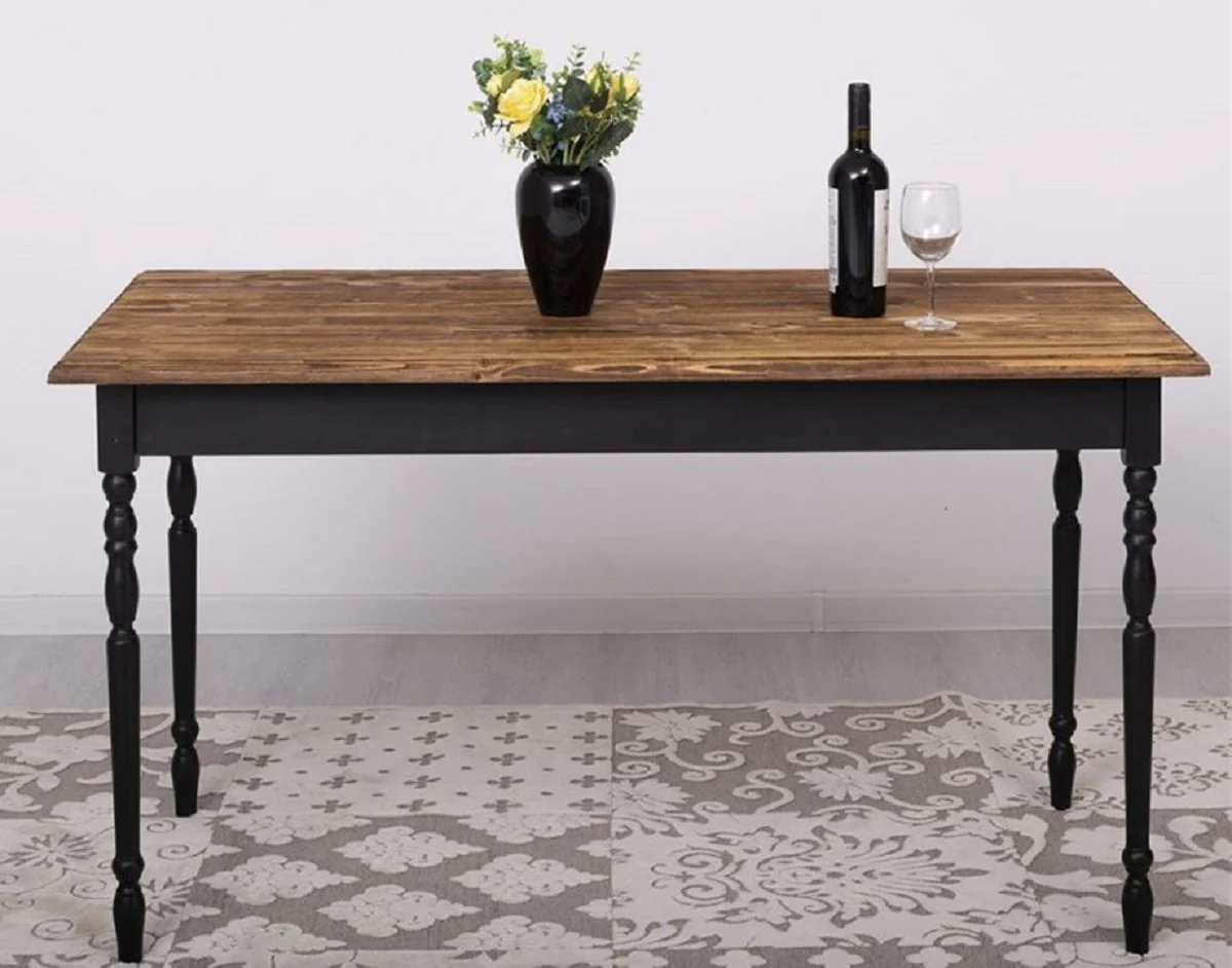 Casa Padrino mesa de comedor de estilo campestre marr¨®n oscuro / negro 140 x 70 x A. 78 cm - Mesa de cocina de madera maciza - Muebles de comedor de estilo campestre