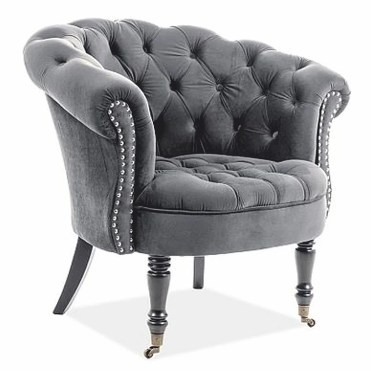 Casa Padrino Sill¨®n Chesterfield de Lujo de Terciopelo Gris / Negro - Muebles Chesterfield