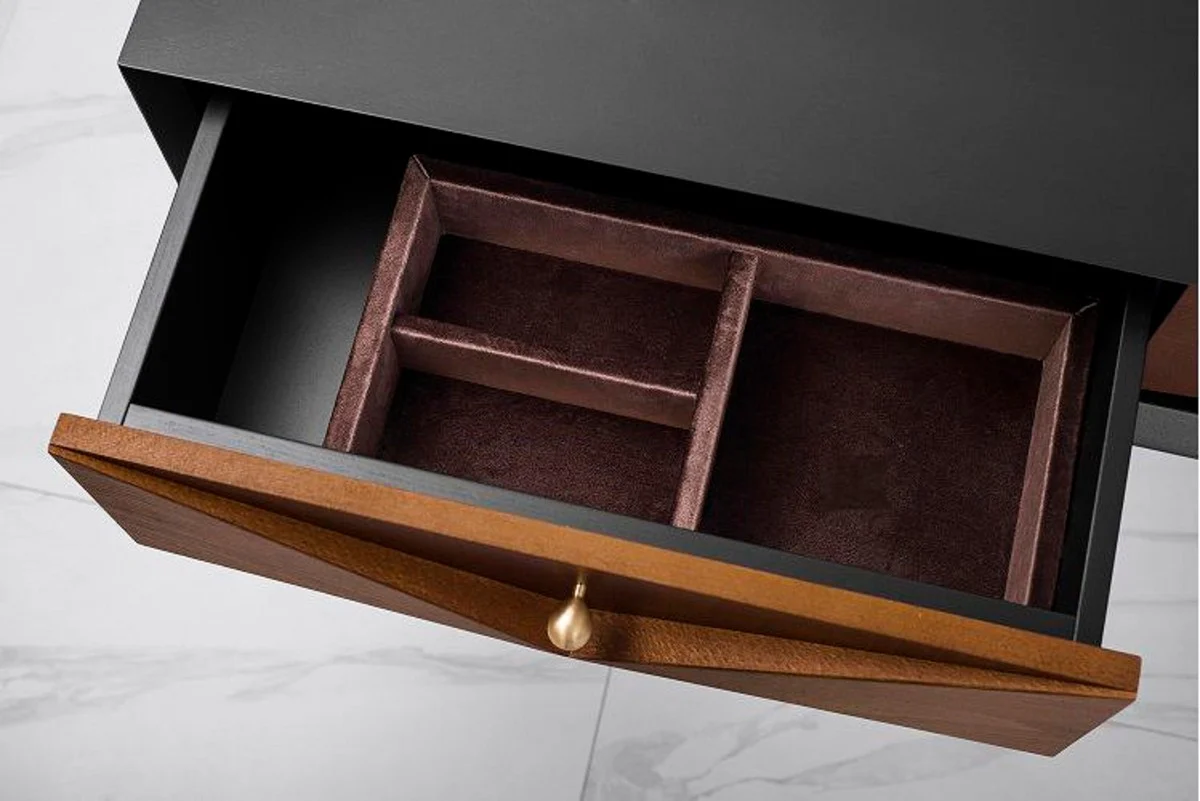 Casa Padrino Consola de Lujo Negro Mate / Co?ac Mate / Oro 148 x 40 x A. 80 cm - Consola de Madera Maciza con 3 Cajones - Muebles de Lujo - Interiores de Lujo