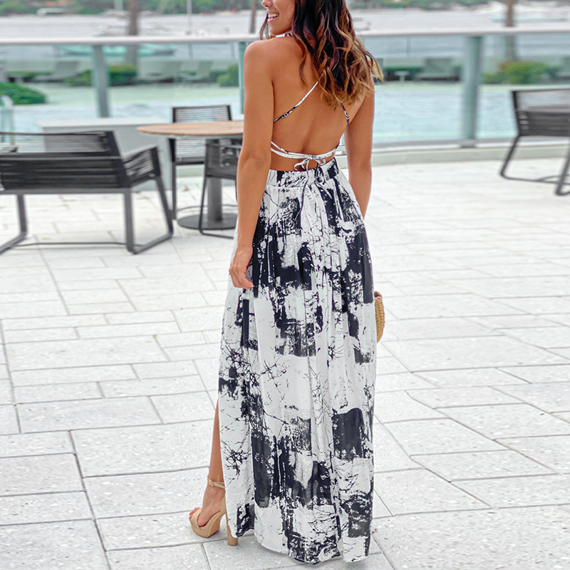 Fashion Suspender Abstract Print Dress