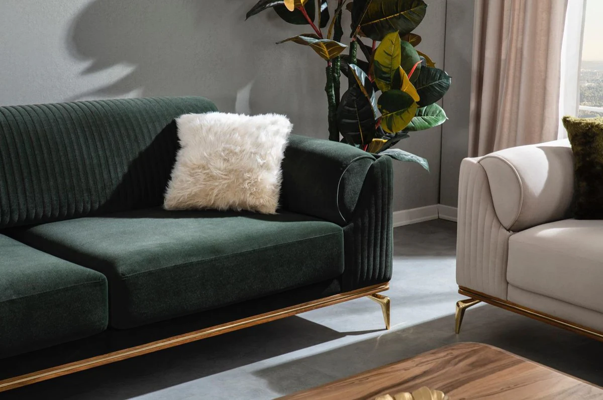 Casa Padrino sof¨¢ Art Deco de lujo verde / marr¨®n / oro 230 x 100 x A. 92 cm - Sof¨¢ de sal¨®n noble con cojines decorativos - Muebles Art Deco de Lujo