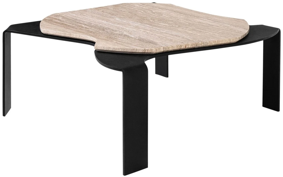 Casa Padrino mesa de centro de lujo negro / beige 75,5 x 78 x H. 32,5 cm - Mesa de Centro de Diseño con Tapa de Mármol