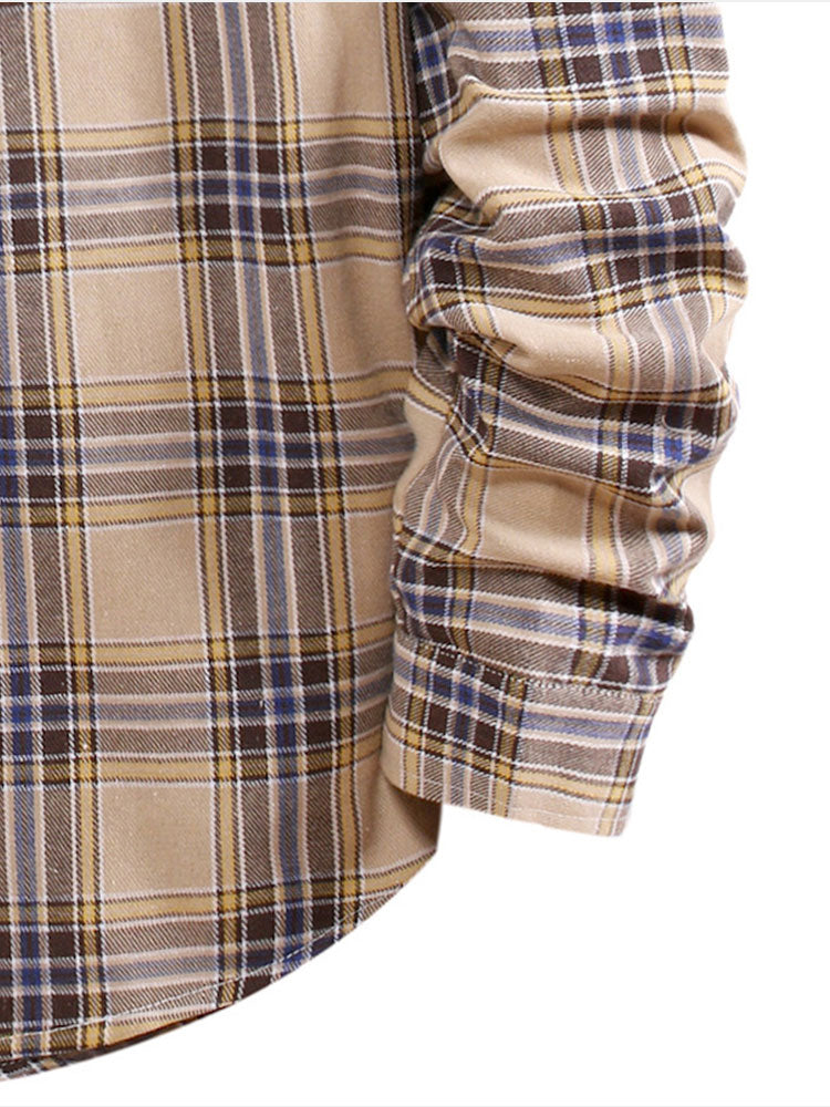 Plaid Drawstring Hooded Shirt
