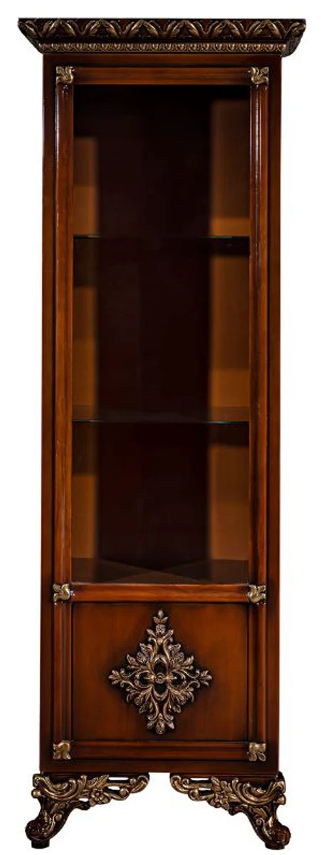 Casa Padrino conjunto de muebles barrocos de lujo marrón / oro - Armario de TV de madera maciza noble con 2 vitrinas - Muebles de salón barrocos