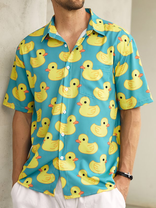 Ducks Chest Pocket Short Sleeve Hawaiian Shirt