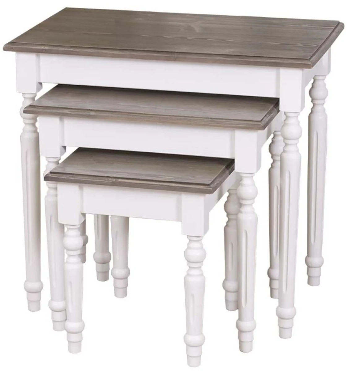 Country Padrino juego de mesa lateral estilo country de 3 blanco / gris - Muebles Estilo Country de Madera Maciza