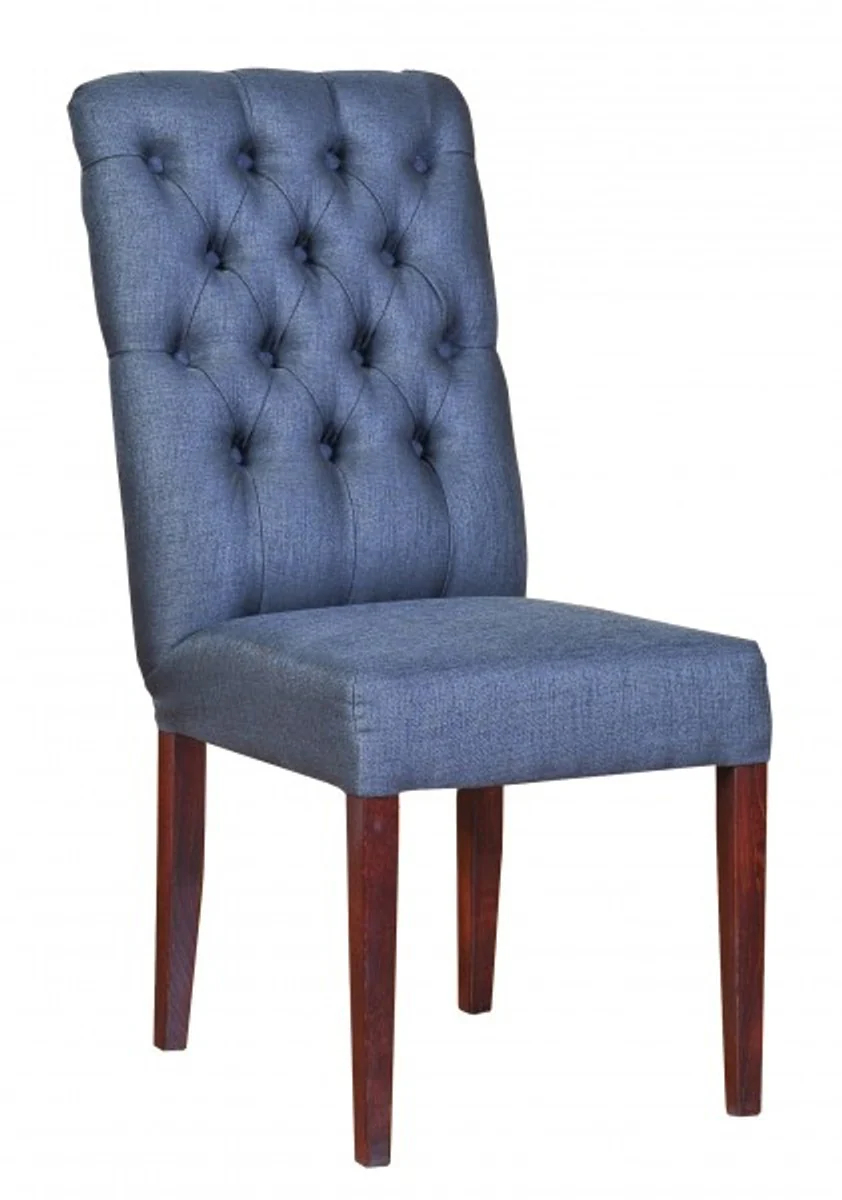 Casa Padrino Designer Dining Chair modef 225 Blue-Grey / Brown - Hotel Facilities - Buchholz - Chesterfield Style