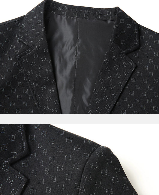 Elegant Plain Jacquard Lapel Collar Two Button Blazer
