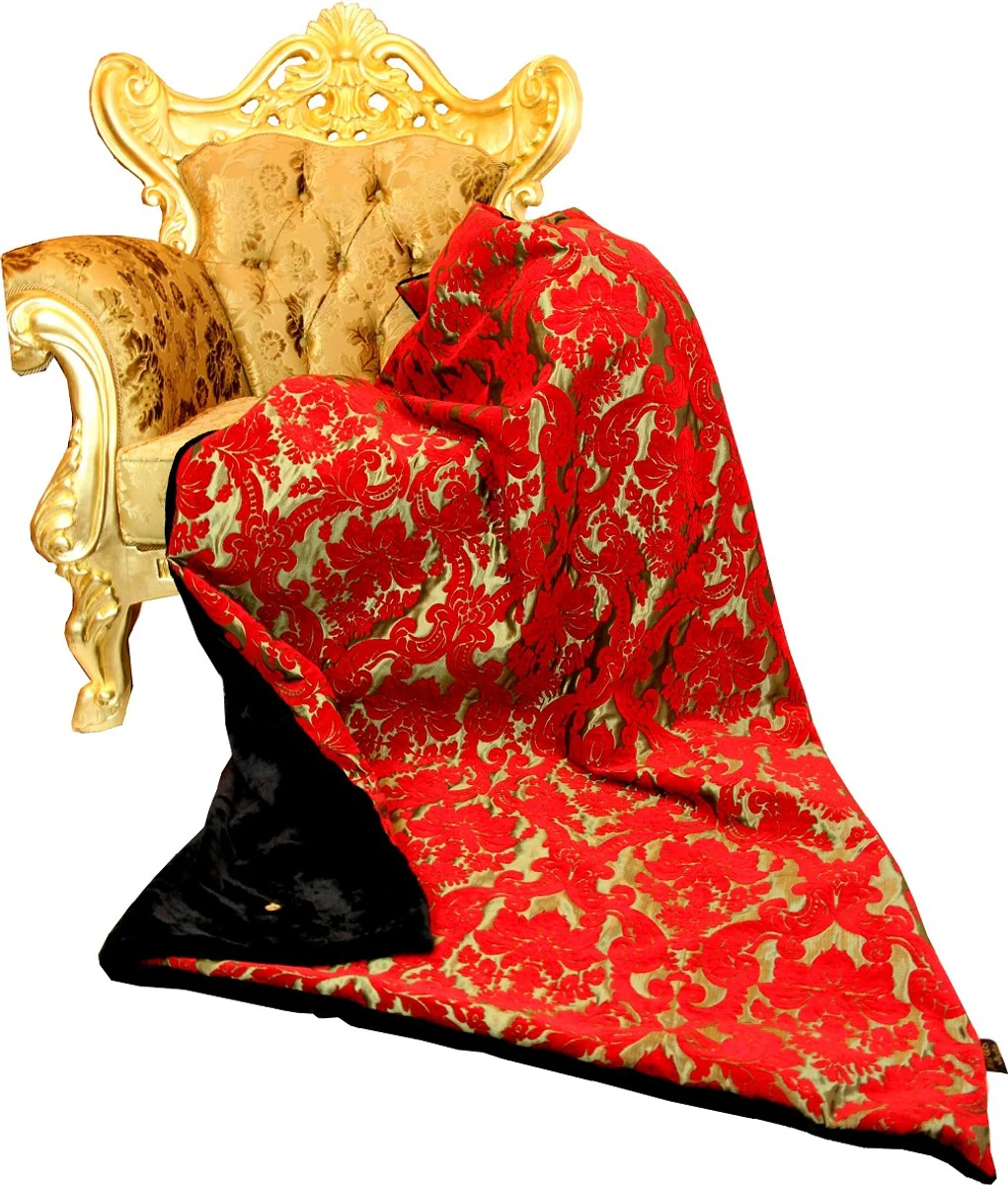 Manta de lujo Pomp??s de Casa Padrino barroco rojo burdeos / oro / negro de Harald Gl??ckler con un noble tejido de patr¨®n de ramo