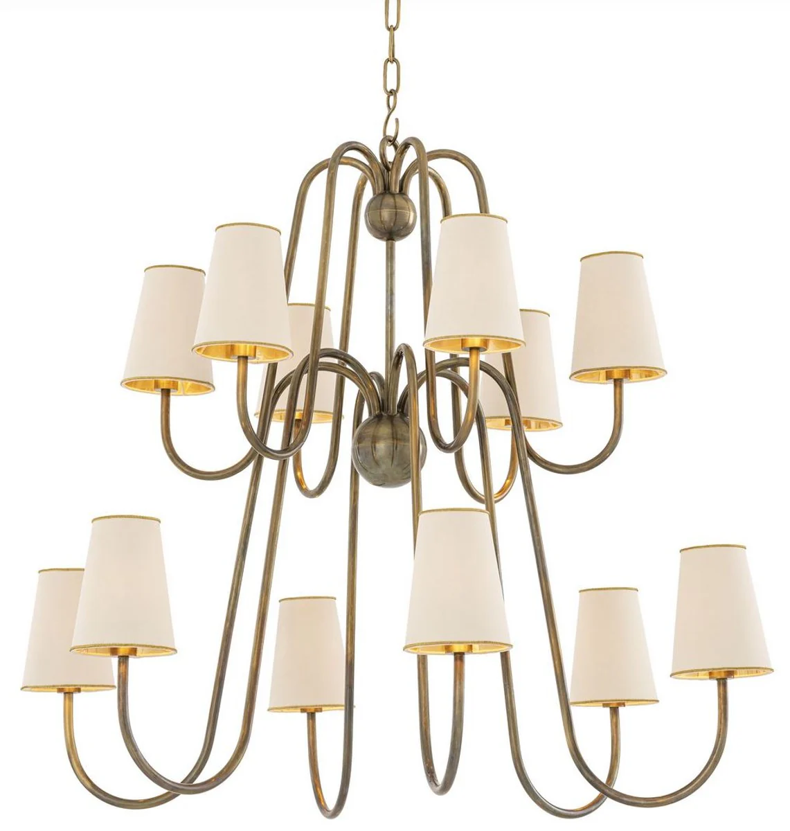 Casa Padrino araña de luces Art Nouveau de lujo latón vintage / blanco / oro 76 x 76 x A. 76 cm - Arañas Barrocas y Art Nouveau