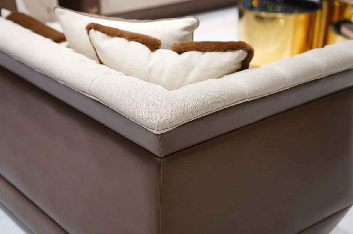 Casa Padrino sof¨¢ Chesterfield de lujo natural / marr¨®n / gris - Sof¨¢ de sal¨®n - Sof¨¢ de hotel - Muebles de sal¨®n - Muebles de hotel - Muebles Chesterfield - Muebles de lujo - Interior de sal¨®n