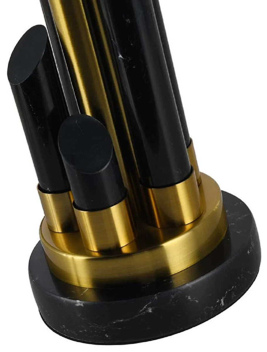 Casa Padrino lámpara de mesa de mármol de lujo negro / oro Ø 38 x A. 68,5 cm - Lámpara de escritorio redonda de mármol con pantalla - Luces de mármol de lujo