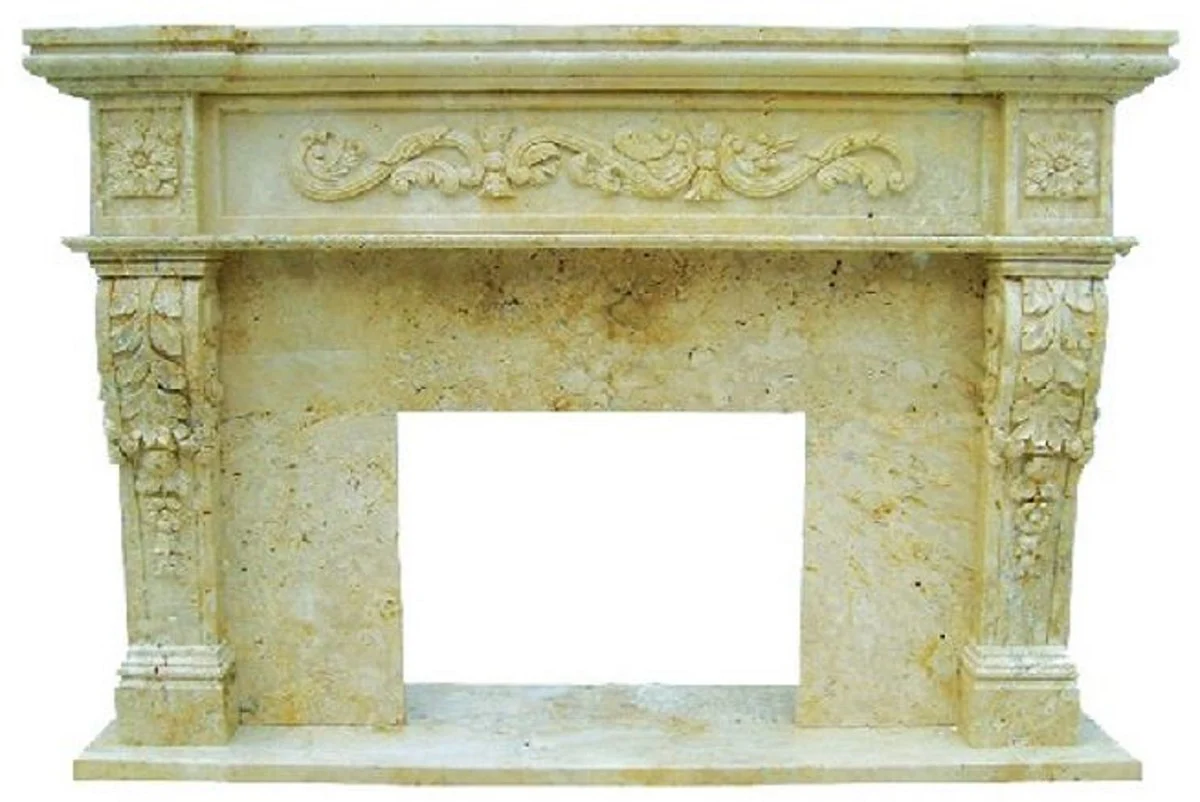 Casa Padrino marco de chimenea barroco de lujo amarillo 150 x 30 x A. 120 cm - Marco de chimenea hecho a mano de m¨¢rmol de alta calidad - Accesorios de decoraci¨®n de chimeneas - Muebles de m¨¢rmol barroco