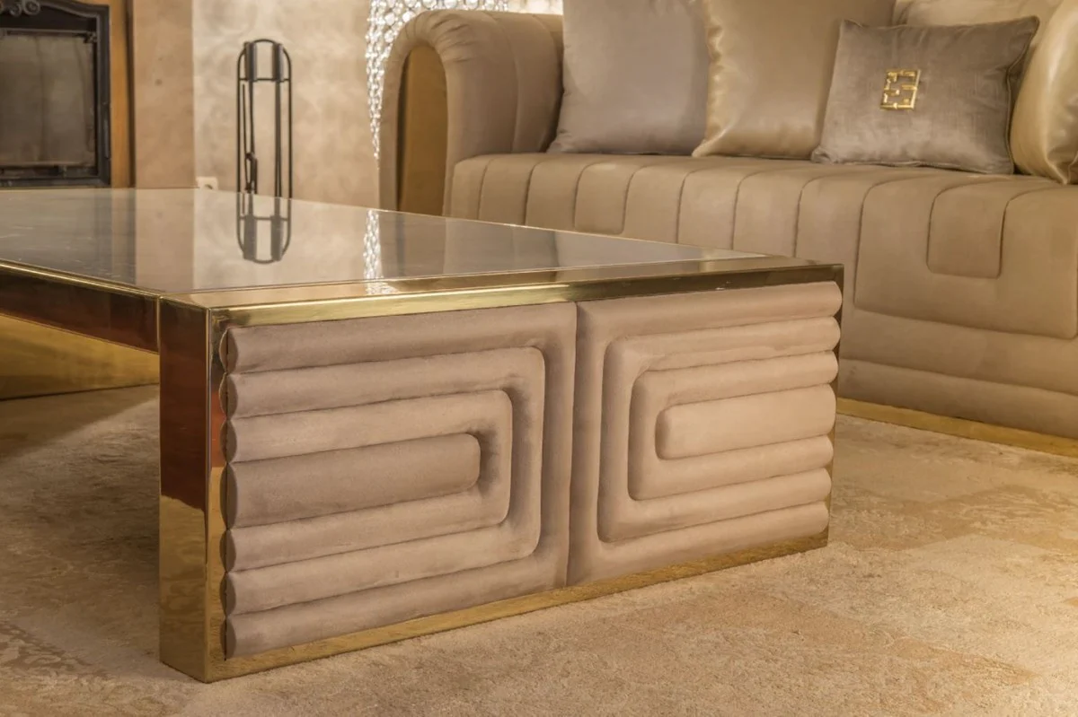 Casa Padrino mesa de centro de lujo blanco / oro / taupe 160 x 90 x A. 36 cm - Mesa de sal¨®n moderna con tapa de m¨¢rmol Calacatta - Muebles de Hotel - Calidad de Lujo - Hecho en Italia