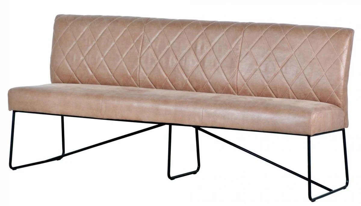 Casa Padrino Luxury Leather Bench Light Brown / Black 210 x 66 x H. 92 cm - Genuine Leather Furniture