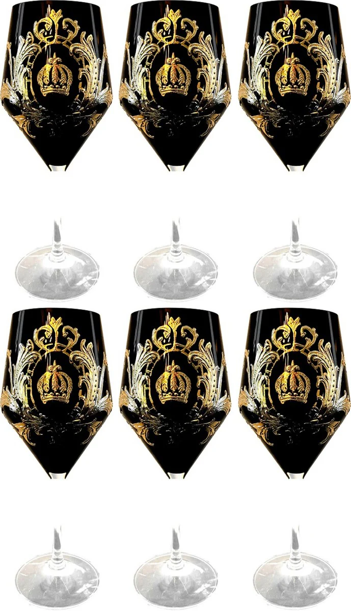 Pomp??s by Casa Padrino conjunto de copas de vino tinto de lujo negro / oro ? 8,7 x A. 20,3 cm - Copas de vino con ba?o de oro de 24 quilates - Copas vino pomposas dise?adas por Harald Gl??ckler
