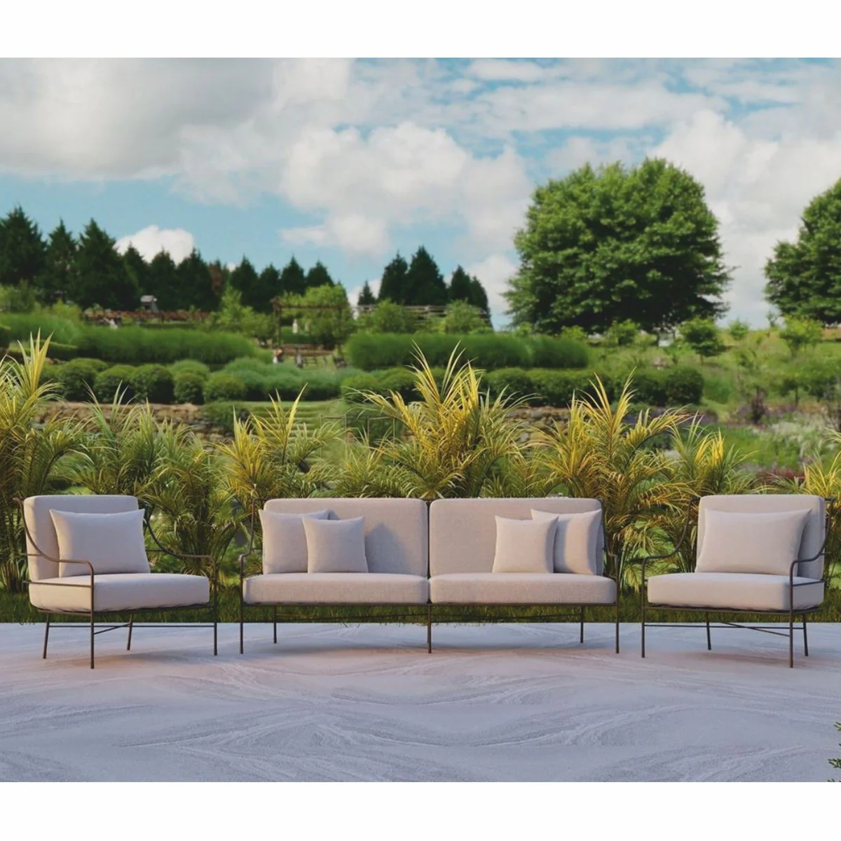 Casa Padrino sof¨¢ de lujo de hierro forjado negro / gris 210 cm - Sof¨¢ para hotel y jard¨ªn