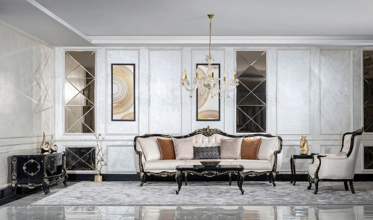 Casa Padrino gabinete TV barroco de lujo negro / oro - Magnífico aparador de madera maciza con 4 puertas y cajón - Muebles de salón en estilo barroco - Muebles barrocos - Noble y Magnífico