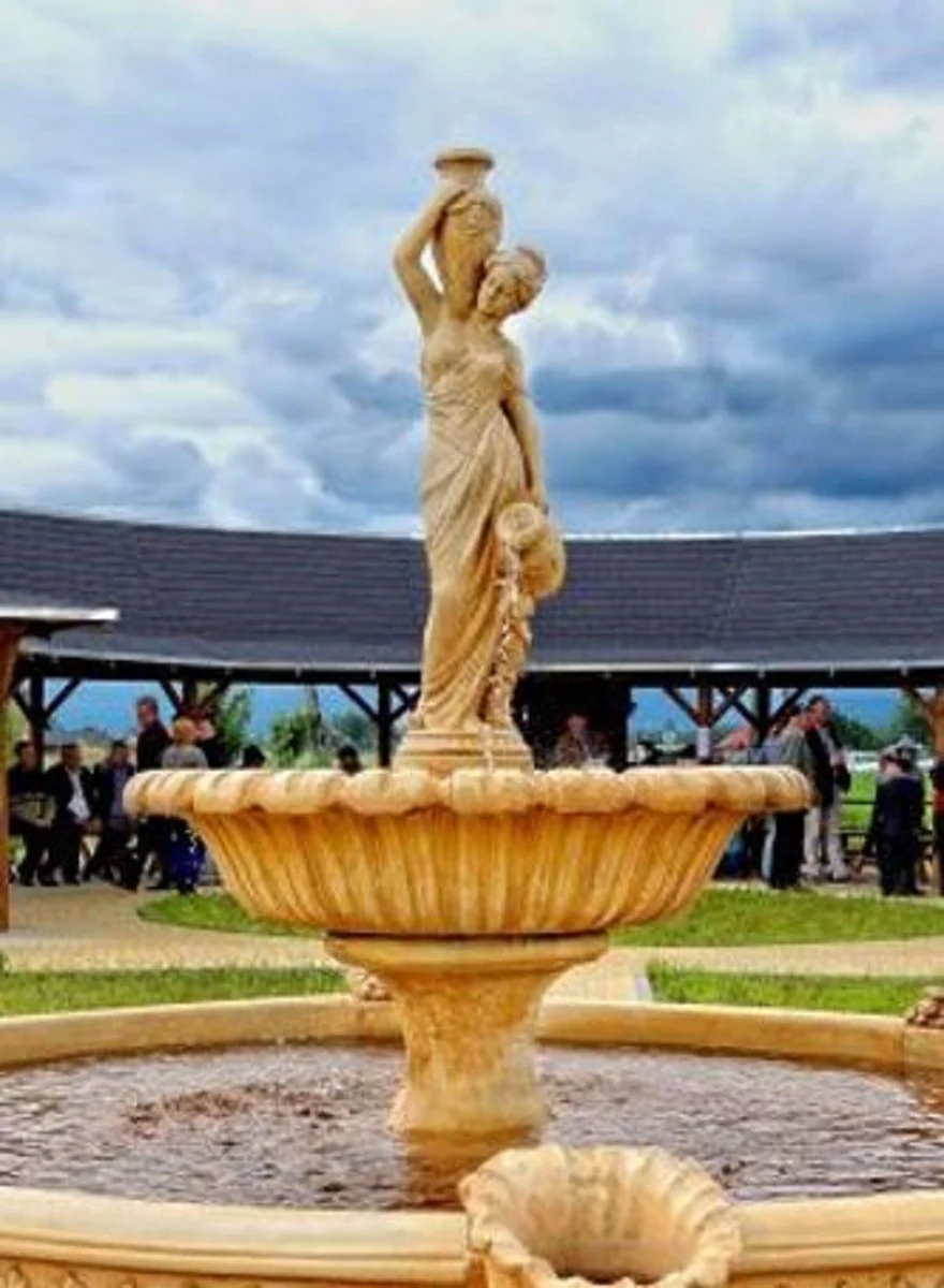 Casa Padrino fuente Art Nouveau señora con jarras beige Ø 153 x A. 251 cm - Magnífica fuente de jardín - Fuente de decoración de jardín - Accesorios de Decoración de Jardín Barroco y Art Nouveau