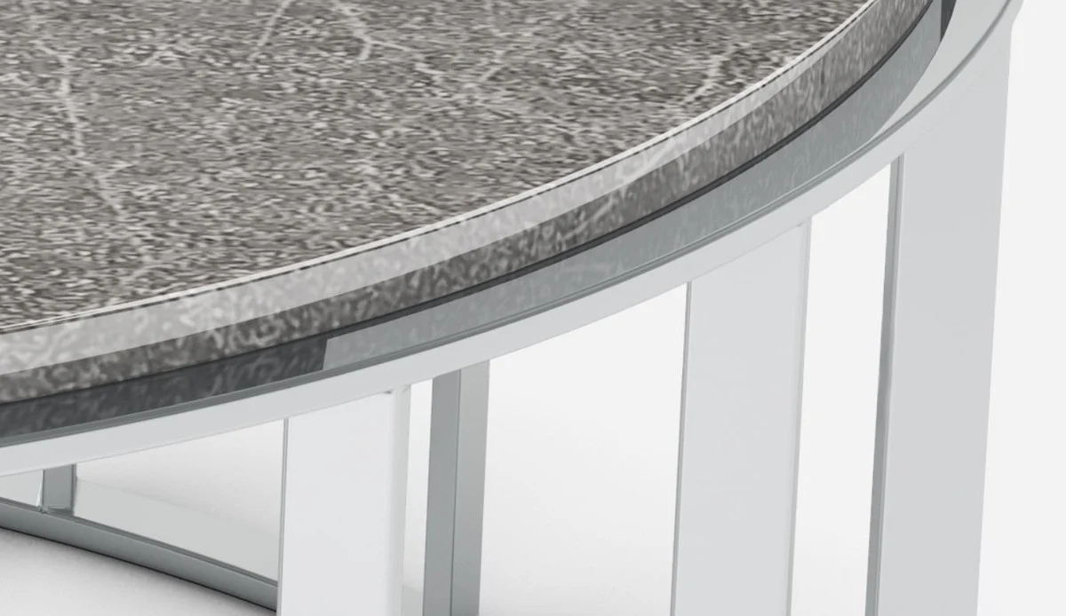 Casa Padrino mesa de centro de lujo gris / plata ? 100 x A. 42 cm - Mesa de sal¨®n redonda con encimera de m¨¢rmol Emperador y marco de acero inoxidable - Muebles de sal¨®n - Calidad de Lujo