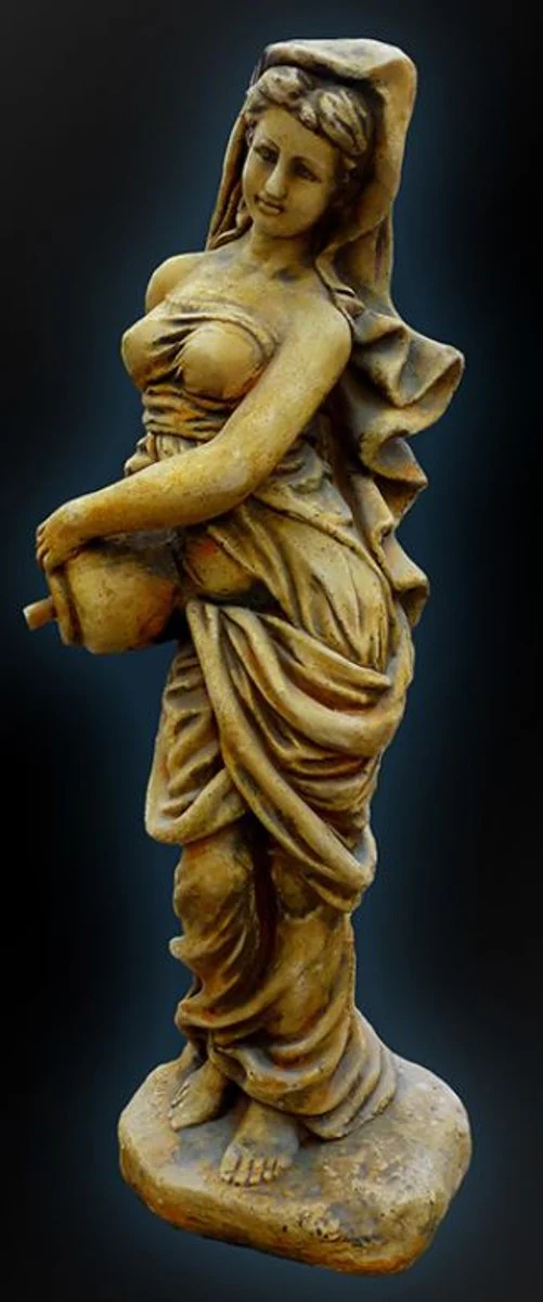 Casa Padrino Gárgola Art Nouveau Mujer con Jarra Ø 26 x H. 80 cm - Decoración de Jardín Barroco y Art Nouveau