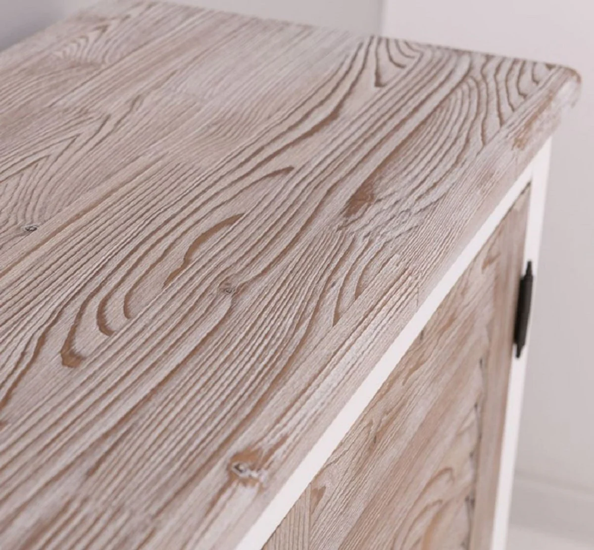 Casa Padrino aparador de estilo campestre blanco / natural 209 x 37 x A. 90 cm - Armario de madera maciza con 4 puertas - Muebles de madera maciza - Muebles de comedor - Muebles estilo campestre