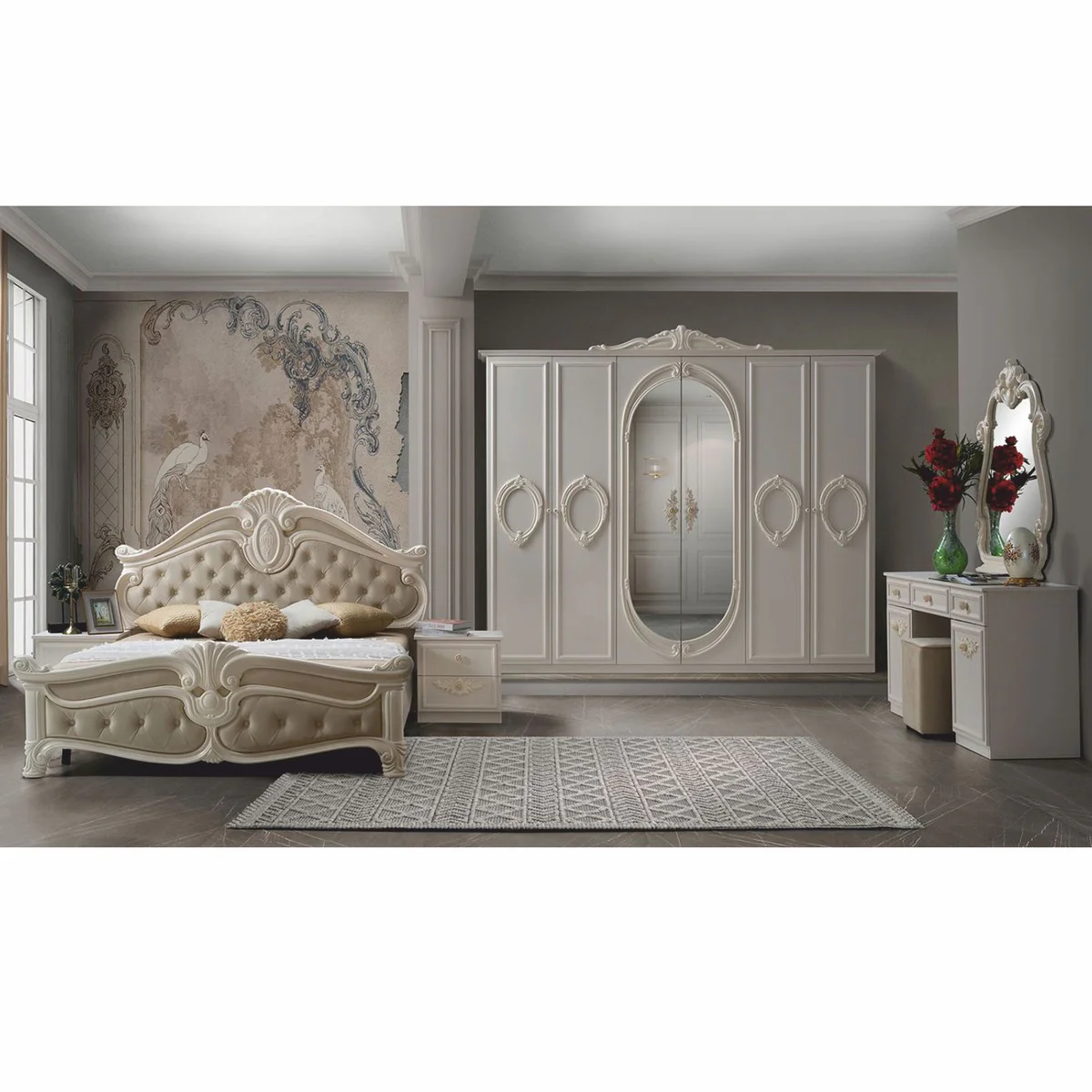 Casa Padrino armario de dormitorio barroco de lujo crema 261 cm - Muebles de dormitorio barrocos
