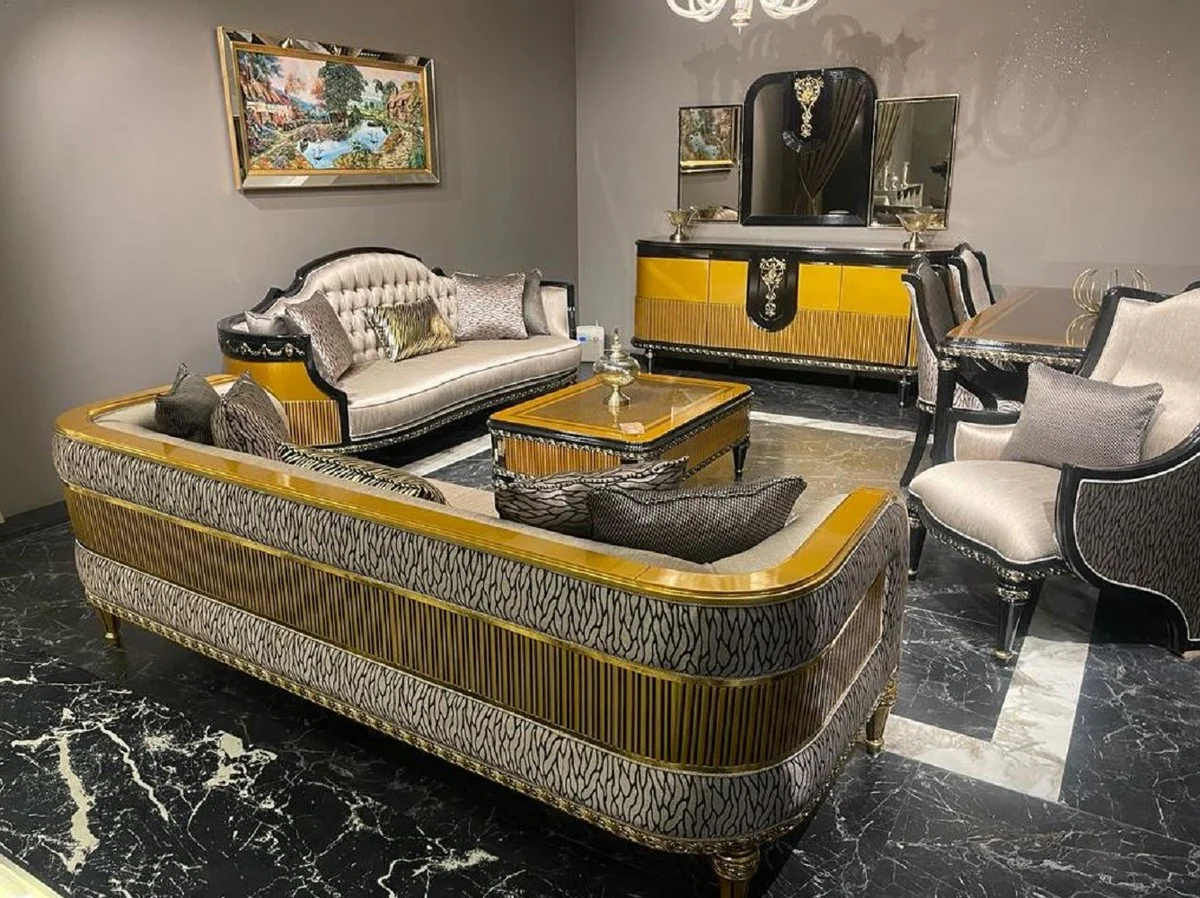 Casa Padrino aparador barroco de lujo oro / negro / oro - Armario de estilo barroco hecho a mano - Muebles de lujo en estilo barroco - Muebles barrocos - Interiores barrocos - Noble y Magnífico