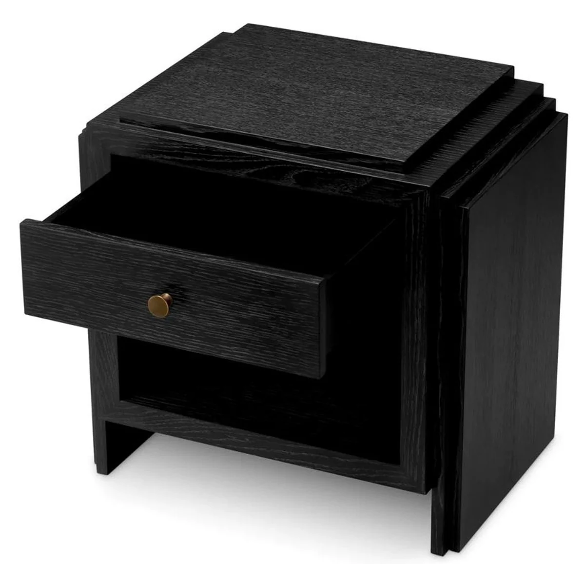 Casa Padrino mesita de noche de lujo gris antracita / lat¨®n 75 x 52 x A. 62 cm - Mesita de noche con 2 cajones - Muebles de dormitorio de lujo