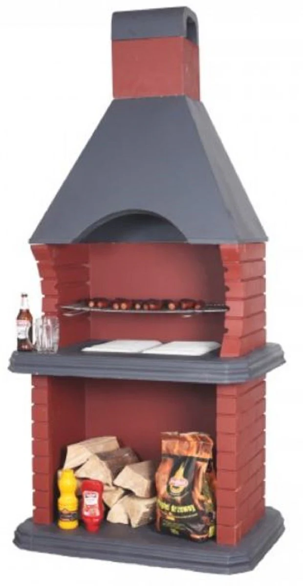 Casa Padrino barbacoa de jard¨ªn de hormig¨®n de lujo rojo / gris 108 x 74 x A. 232 cm