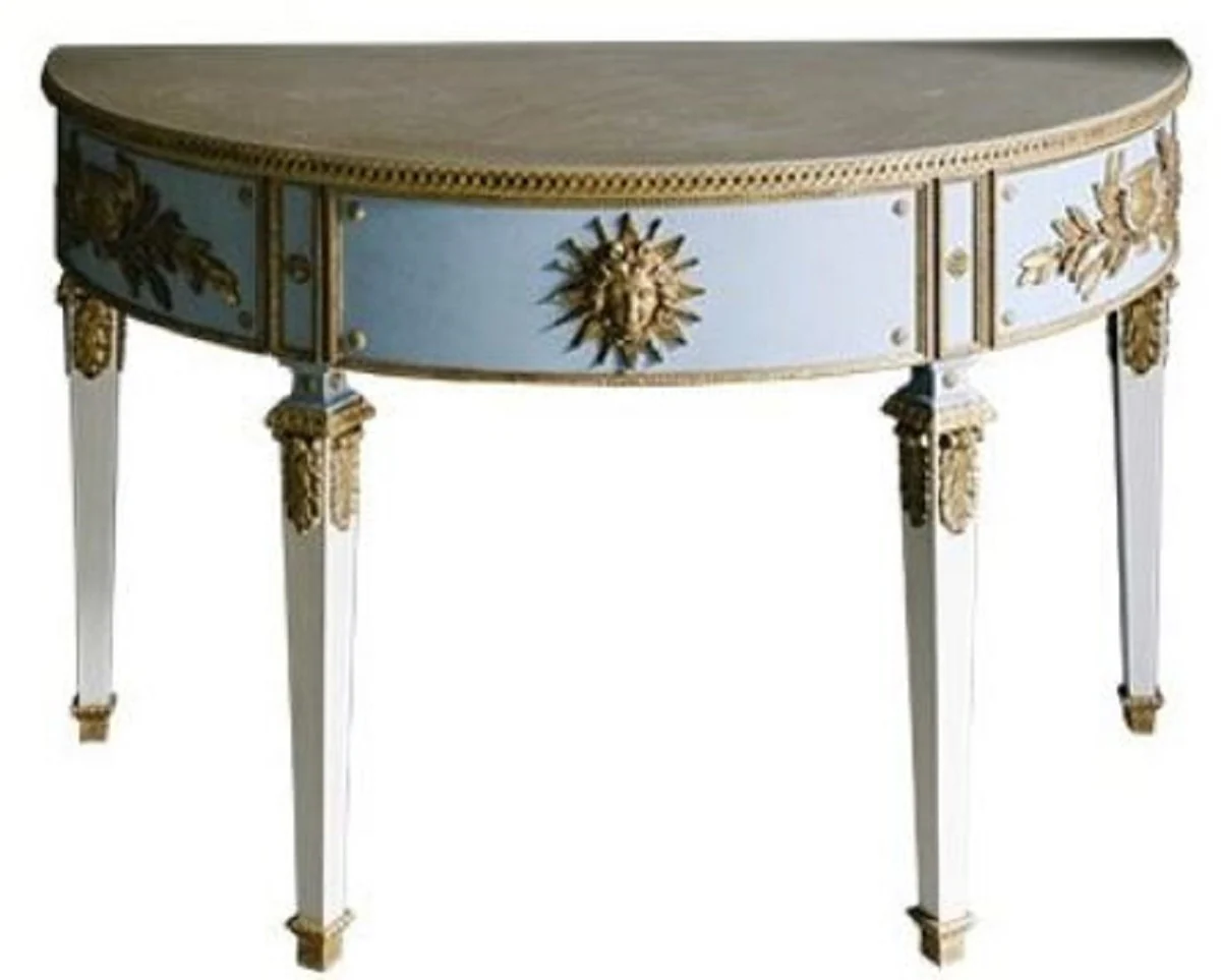 Casa Padrino Consola Barroco de Lujo Azul / Blanco / Oro 150 x 75 x H. 91 cm - Mesa de Consola Hecha a Mano de Estilo Antiguo