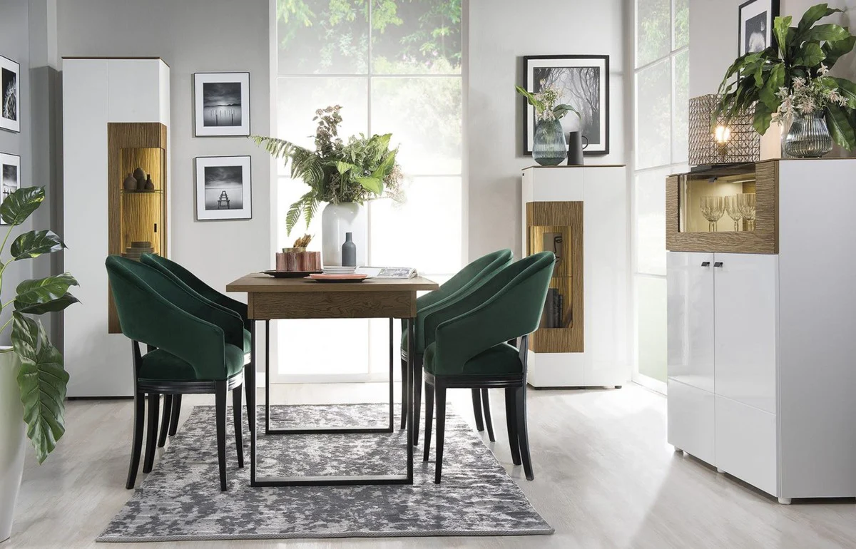 Casa Padrino vitrina de esquina blanco / marr¨®n 65,4 x 40 x H. 202 cm - Vitrina moderna de madera maciza iluminada - Armario de Sal¨®n - Muebles de Sal¨®n