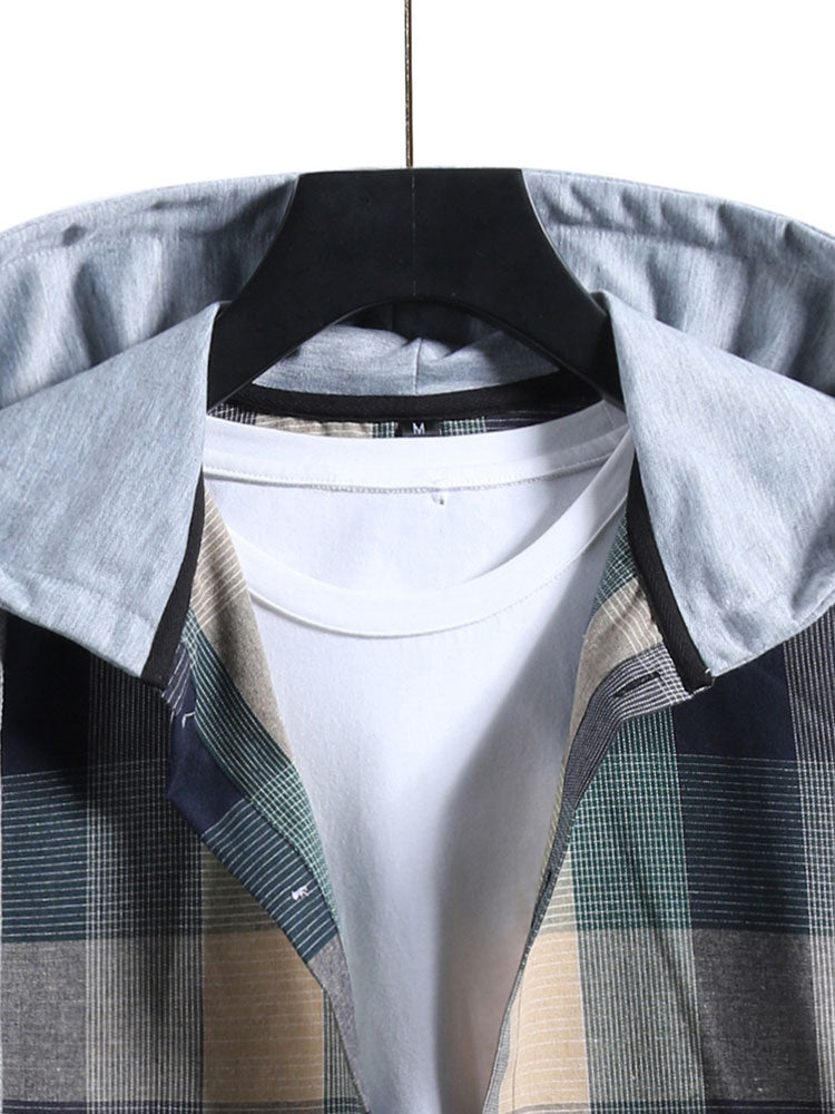 Contrast Hoodie Plaid Shirt