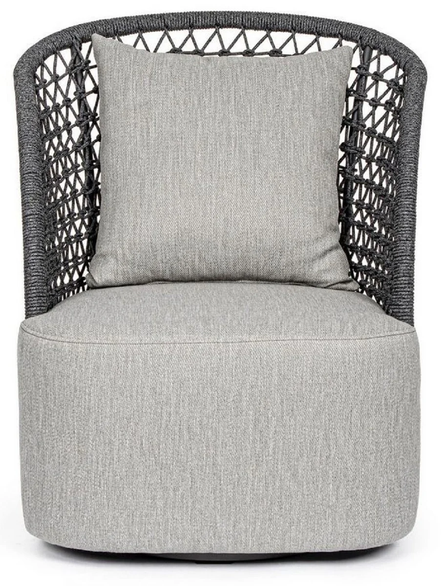 Casa Padrino sillón de jardín de lujo con cojin gris / antracita 77 x 81 x A. 93 cm - Sillón de jardín y terraza resistente a la intemperie - Muebles de Jardín y Terraza - Calidad de Lujo