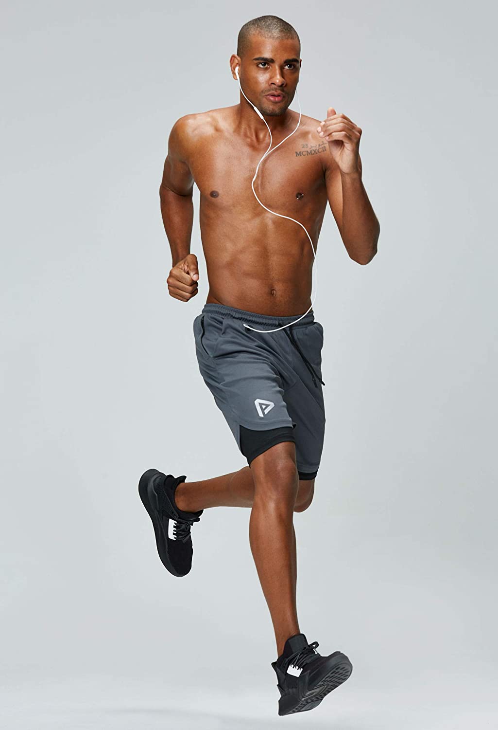 Men's 2 in 1 Running Shorts Gym Workout Quick Dry Mens Shorts with Phone Pocket