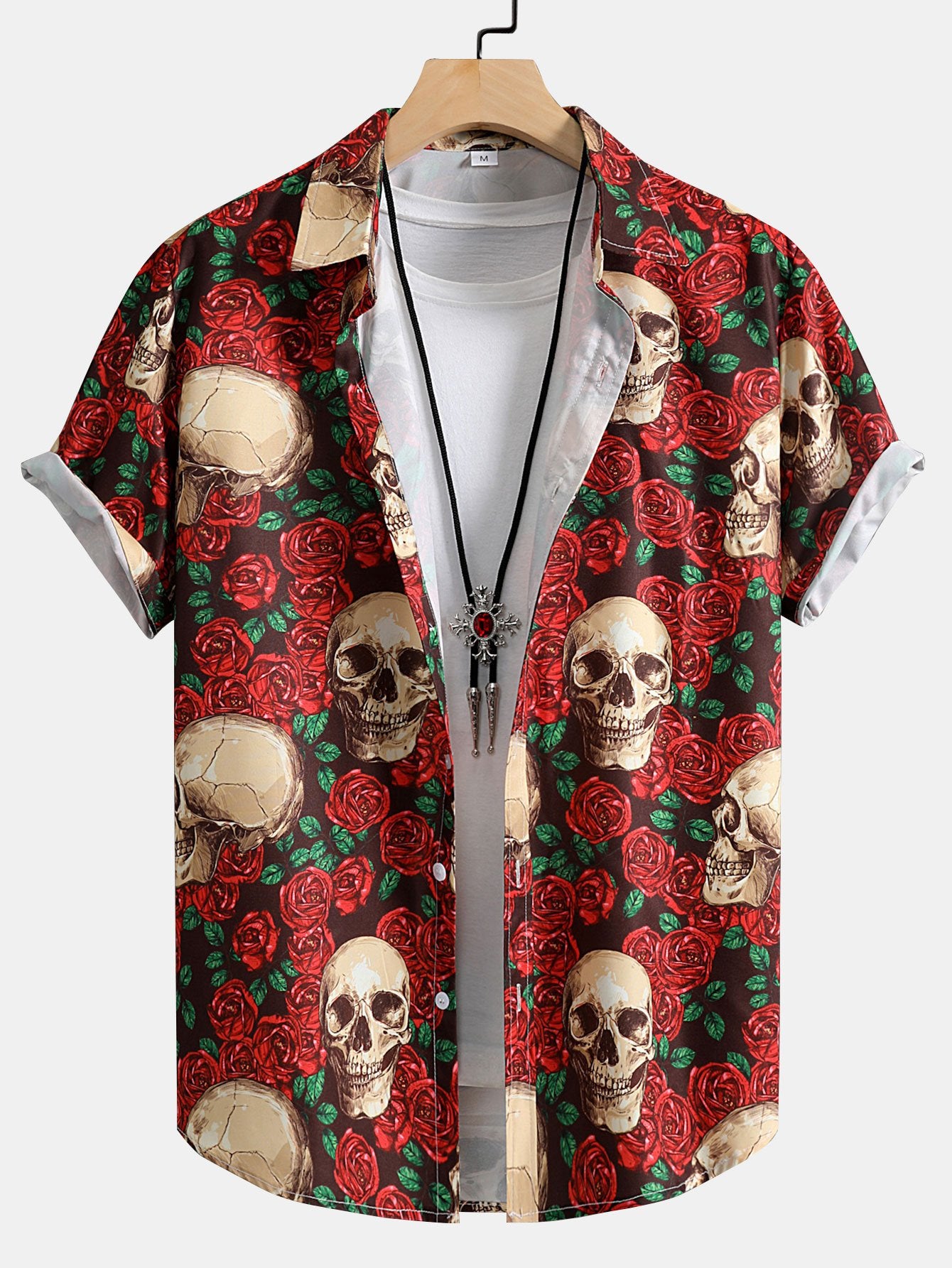 Skull Rose Print Button Up Shirt