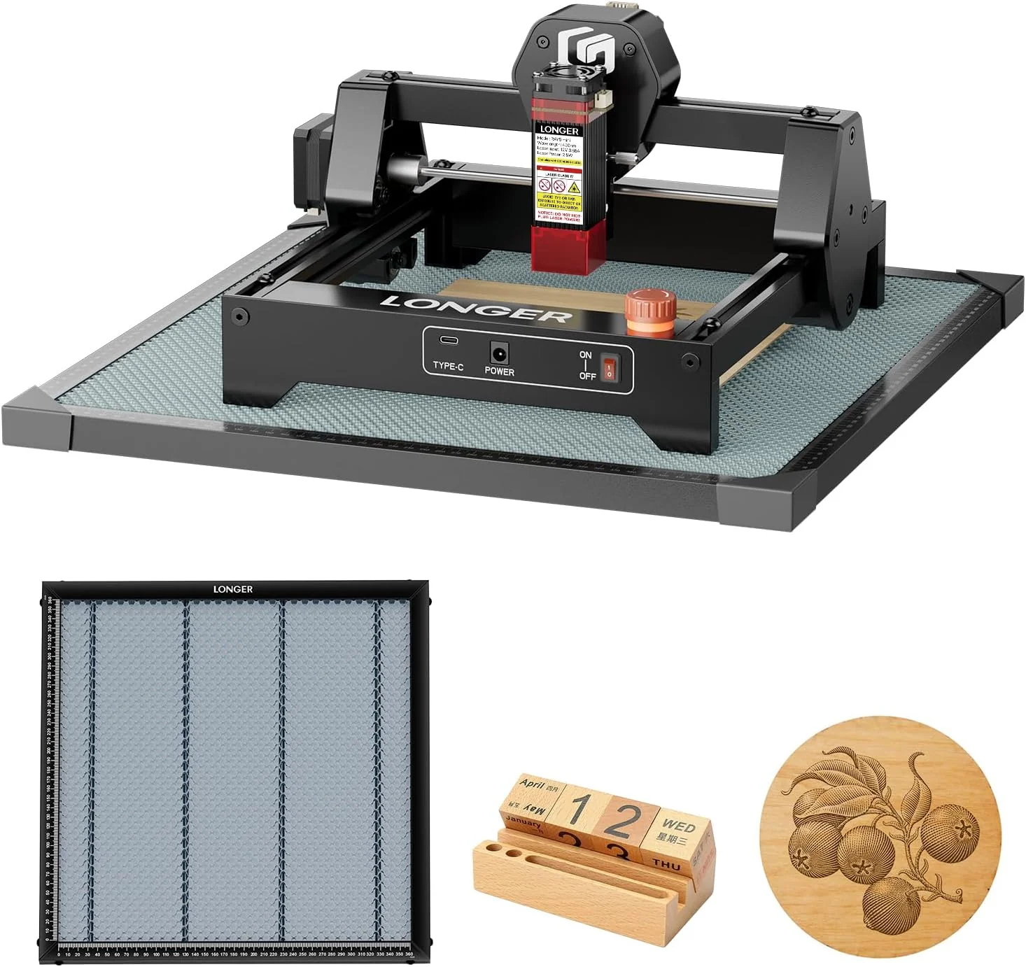 LONGER RAY5 Mini 2.5W Laser Engraver with 15.7x 15.7 Honeycomb Bed, 12000mm/min High-Speed Cutter for Wood, Metal, Acrylic, Leather, DIY CNC, 130x140mm Engraving Area, WiFi, Emergency Stop Safety