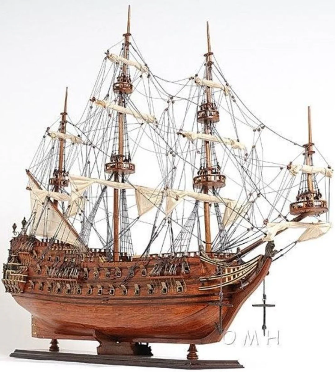 Casa Padrino buque insignia de lujo Zeven Provincien con soporte de madera maciza marrón 93,2 x 29,8 x A. 80,5 cm - Velero Barco de Madera Decorativo Hecho a Mano