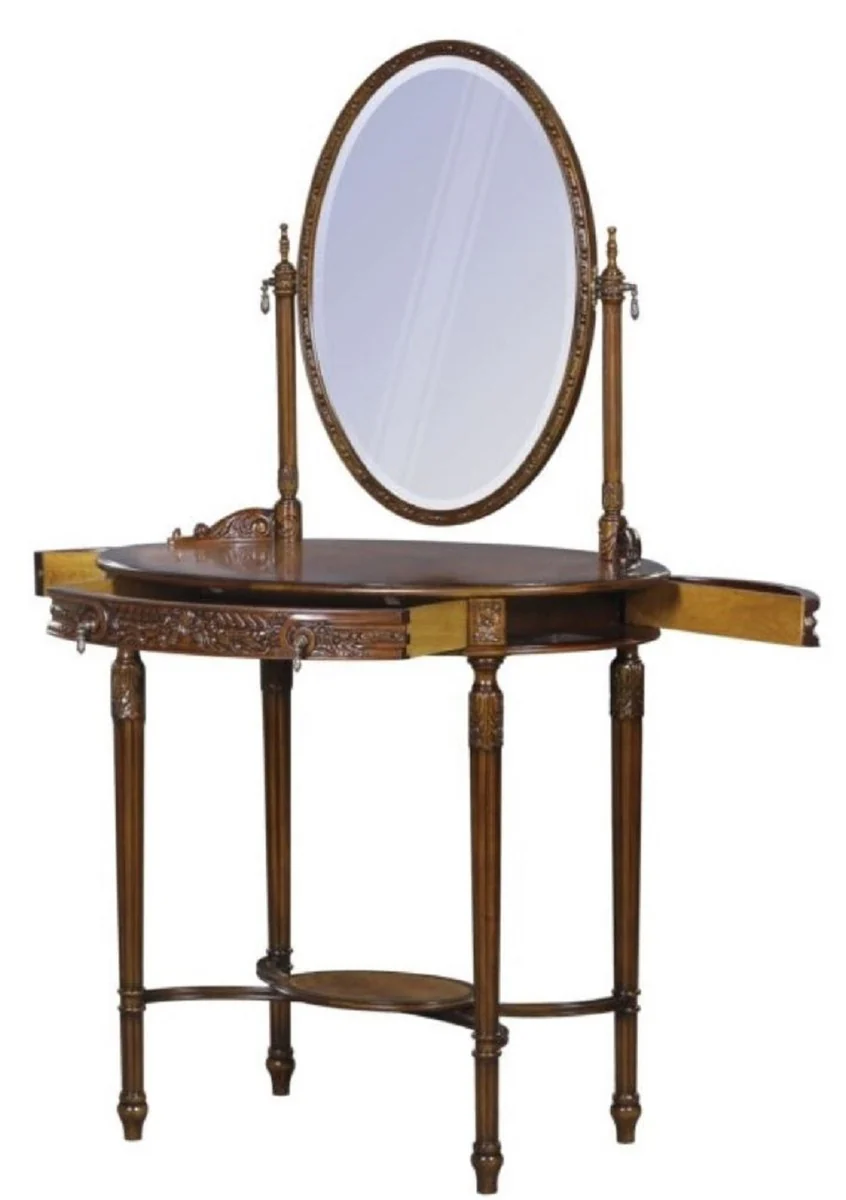 Casa Padrino maquillar mesa barroco de lujo marr¨®n oscuro / marr¨®n 80 x 57 x H. 142 cm - Maquillar Mesa Ovalado de Estilo Barroco