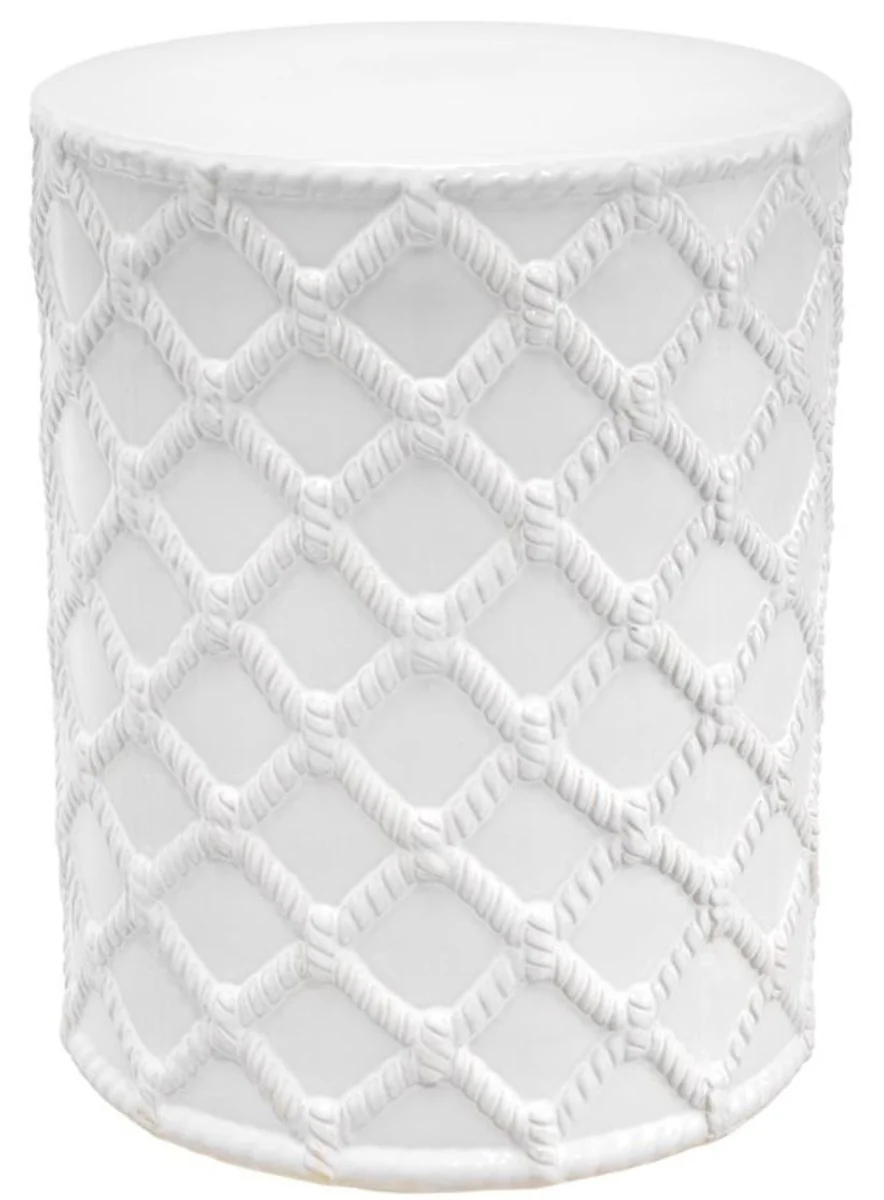 Casa Padrino tambor de cerámica blanco Ø 36 x H. 45 cm - Decoración de salón de diseño