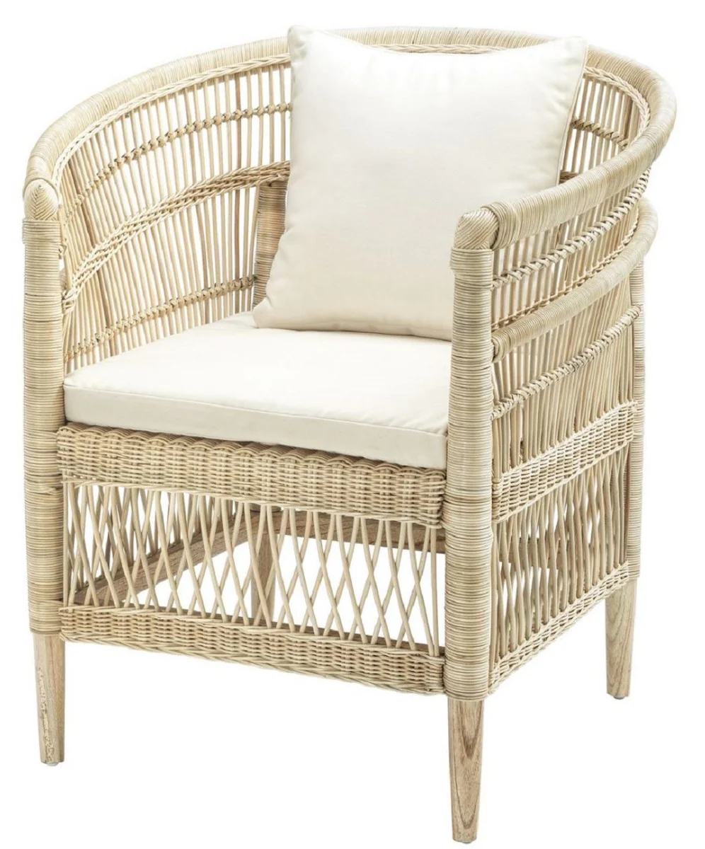 Casa Padrino sill¨®n de rat¨¢n de lujo con cojines natural / crema 77 x 67,5 x H. 86,5 cm - Muebles de Sal¨®n de Lujo