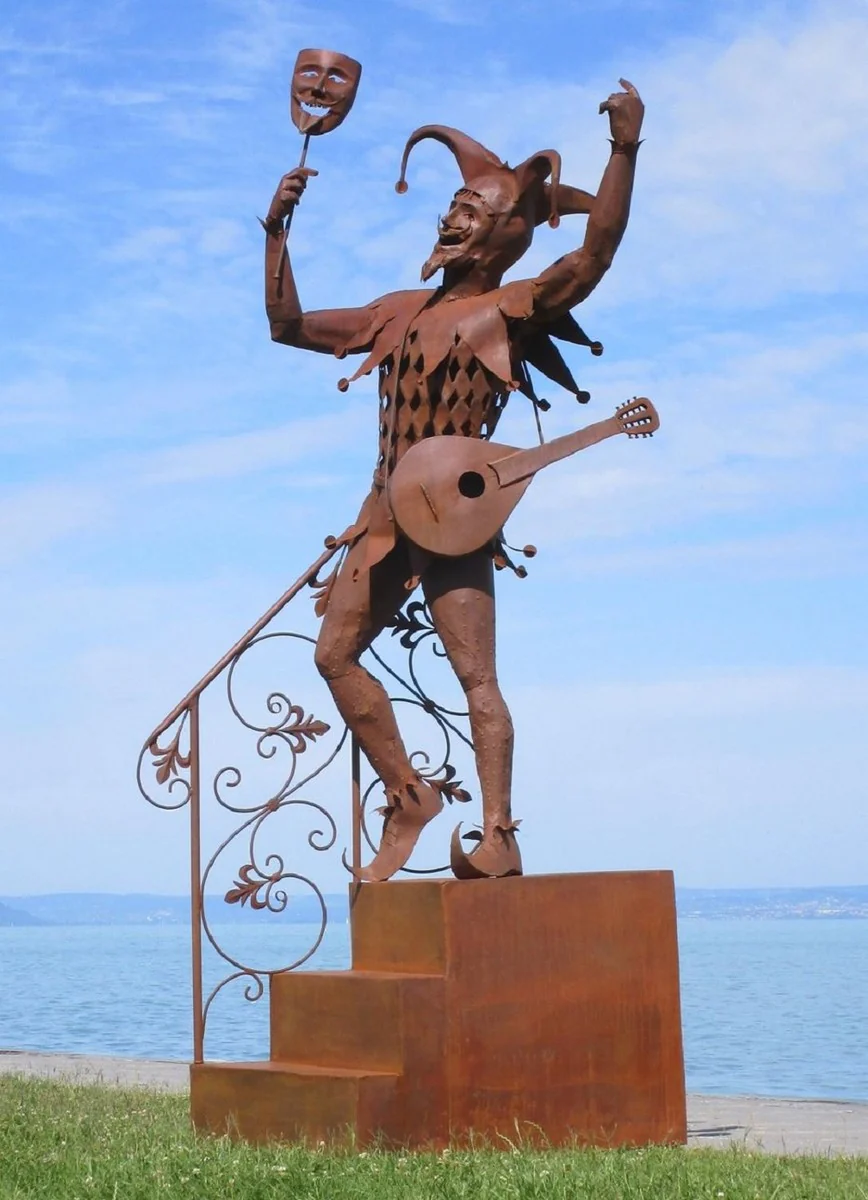 Casa Padrino escultura de buf¨®n en las escaleras decorativa de lujo ¨®xido 110 x 112 x A. 277 cm - Figura de buf¨®n decorativa de jard¨ªn - Escultura de acero - Esculturas de jard¨ªn