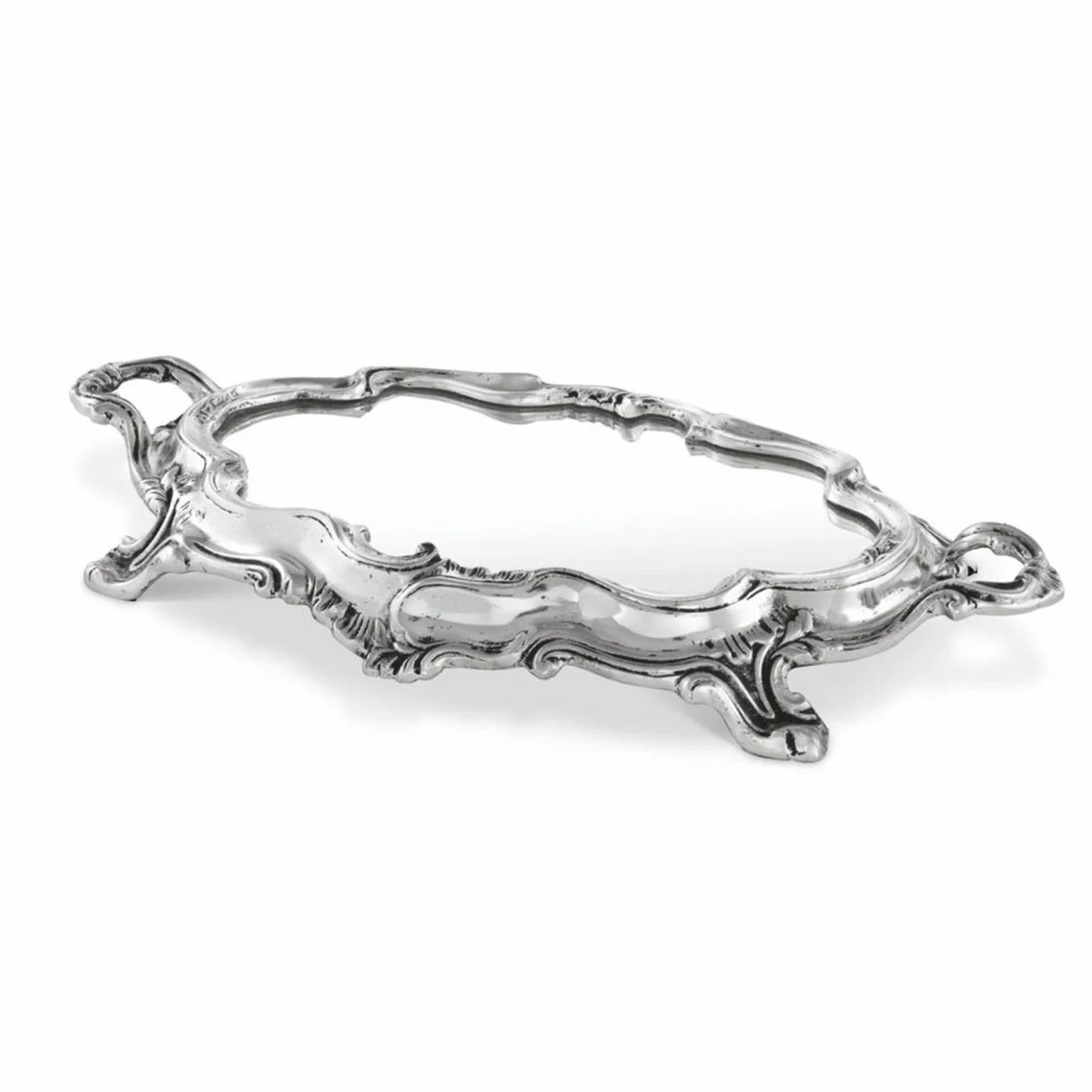 Casa Padrino bandeja barroco de lujo plata antigua 35,5 cm - Bandeja para servir estilo barroco con espejo