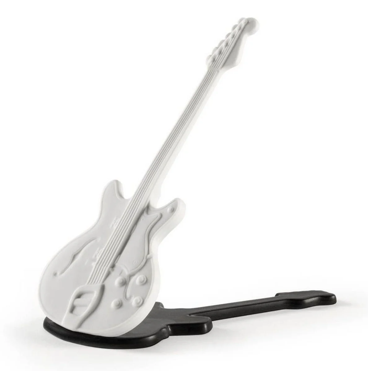 Casa Padrino Luxury Porcelain Electric Guitar White / Black 15 x H. 15 cm - Handmade Living Room Decorative Sculpture