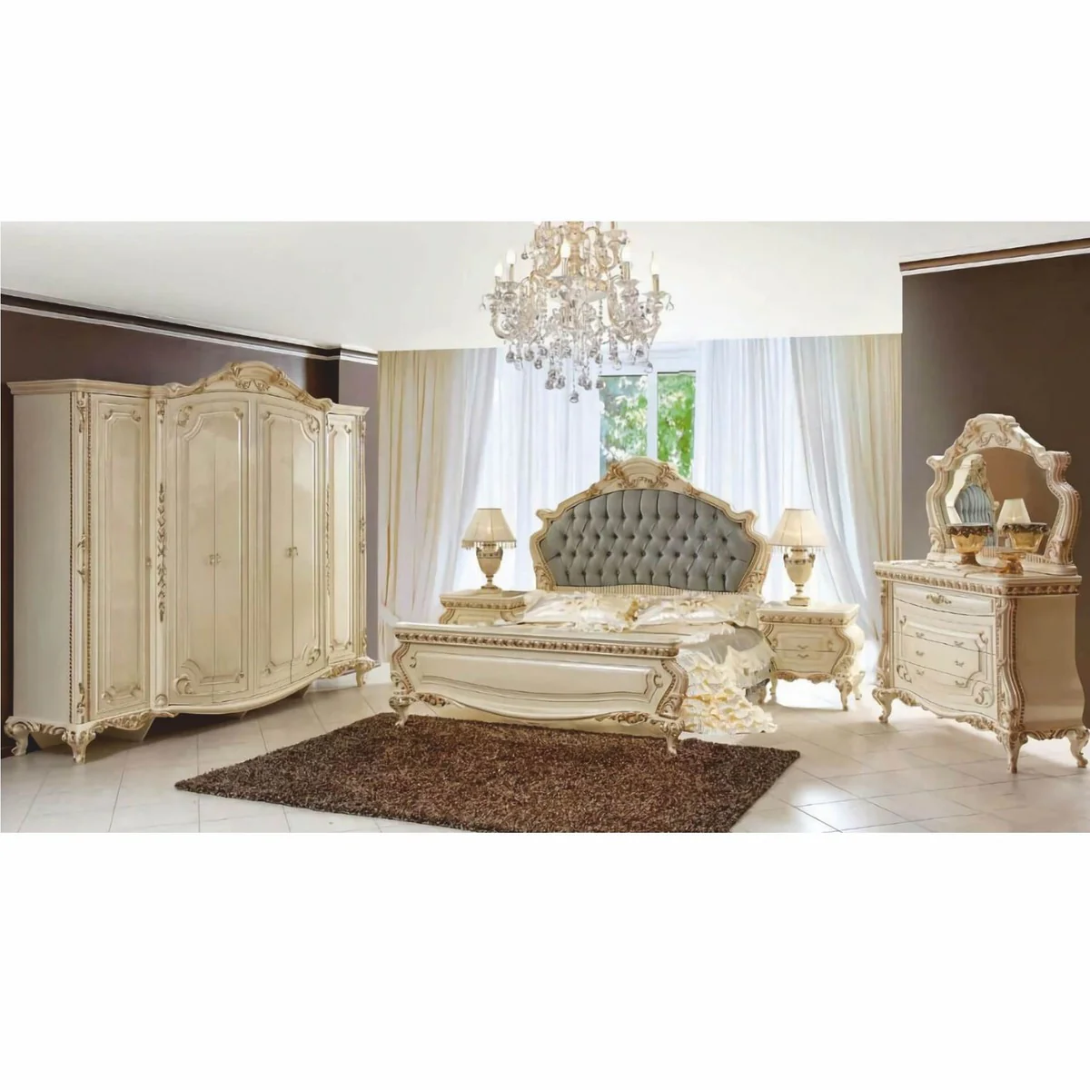 Casa Padrino armario de dormitorio barroco de lujo crema / oro 290 cm - Muebles de dormitorio barrocos
