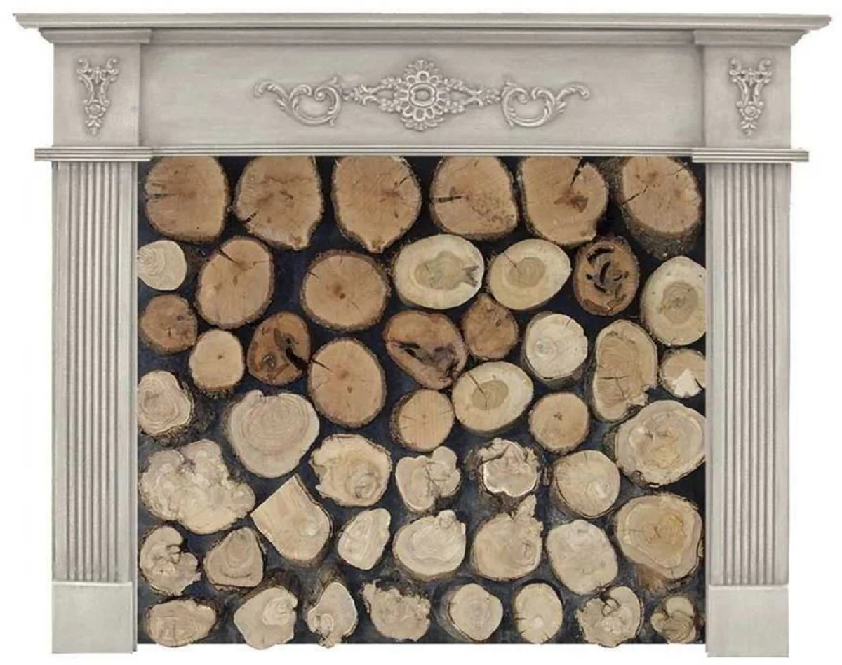 Casa Padrino marco de chimenea de madera maciza de estilo campestre de lujo gris claro - Muebles de Salón y Hotel de Estilo Campestre - Calidad de Lujo